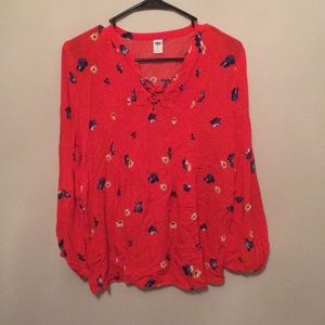 Red floral long sleeve blouse